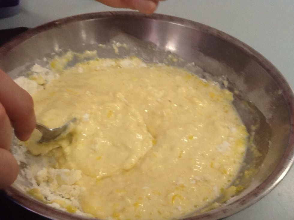 Add your butter mixture to the muffin mix