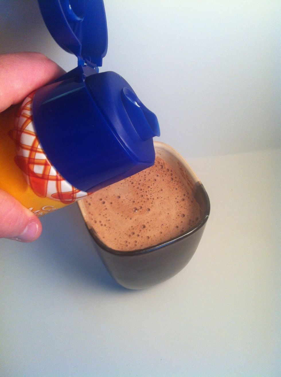 Add your Caramel Creamer. Amount used is dependent on personal preference and amount of Mocha.
