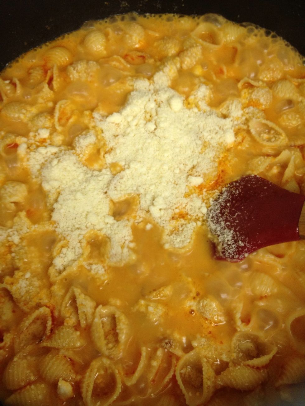 Add your cheese. Colby jack (my preferred cheese for this), cheddar, Parmesan or even a few Kraft singles will do the trick.