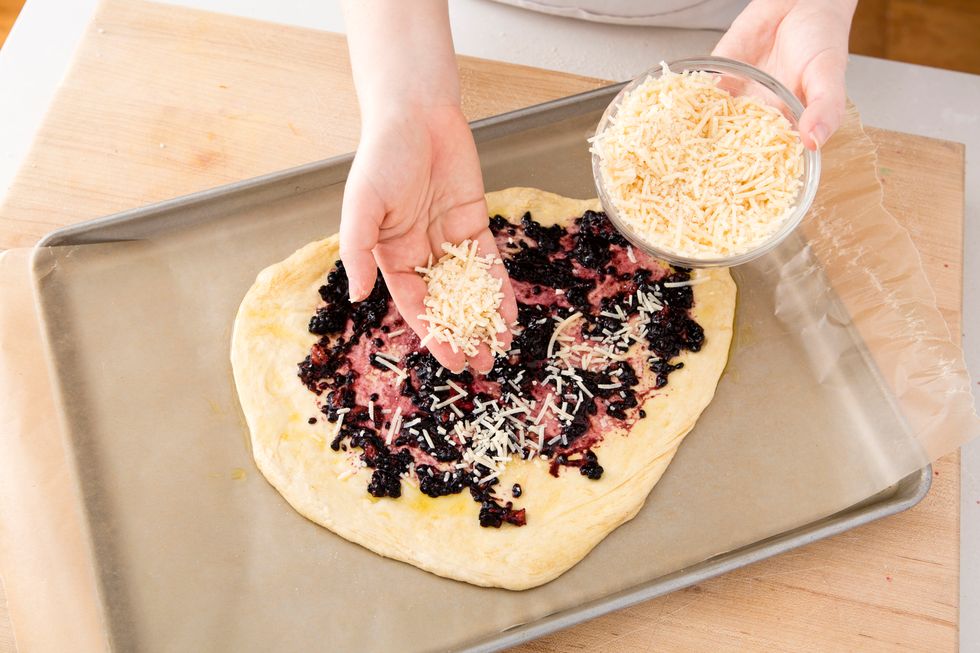 Add your cheese on top of the sauce.