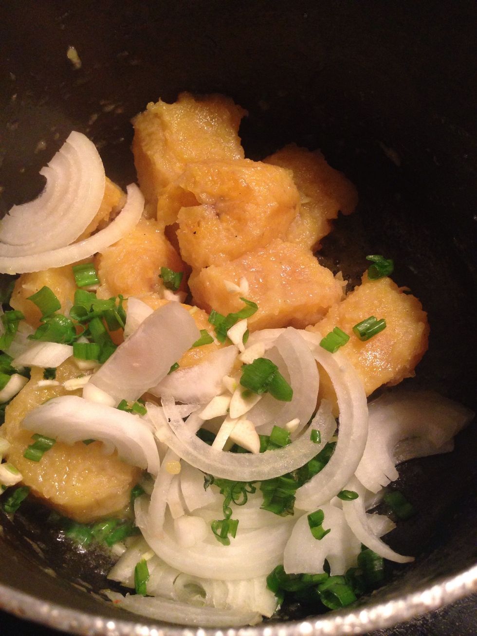 Add your chives, onions an seasonings.