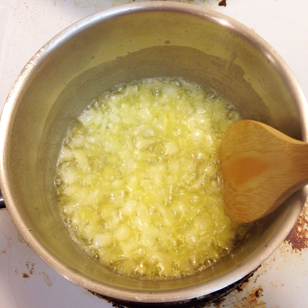 Add your chopped onion and cook for a few minutes until the onion looks kind of translucent.