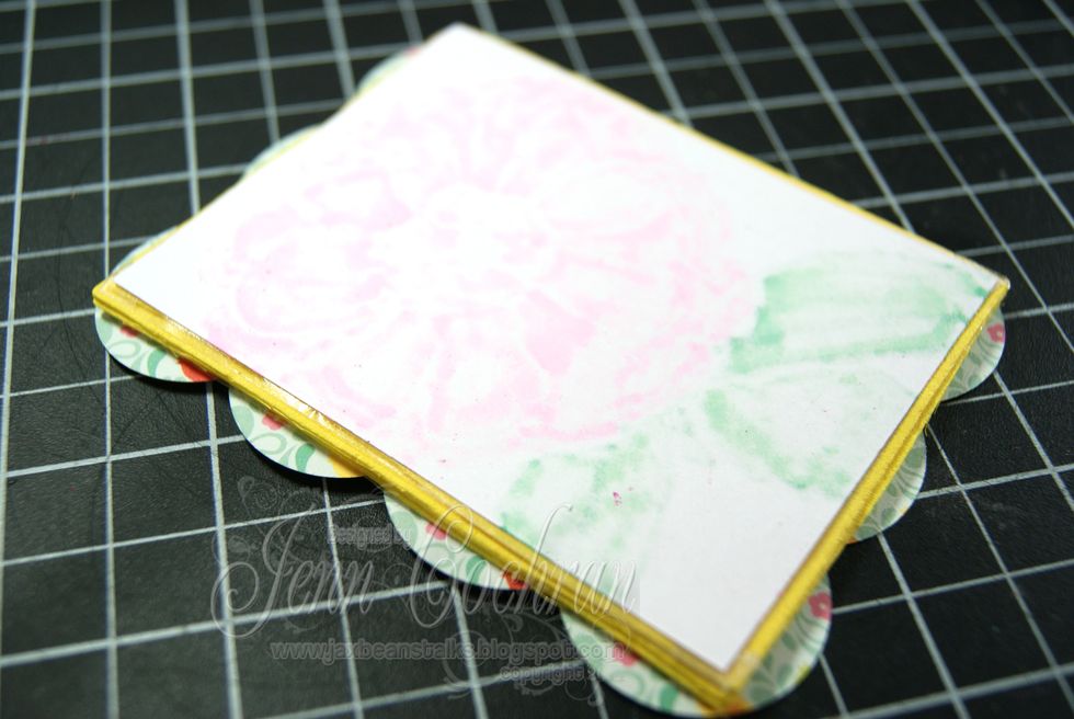 Add your colored image to the create the back of the window of your shaker box.  This will enclose the sequins in the window.