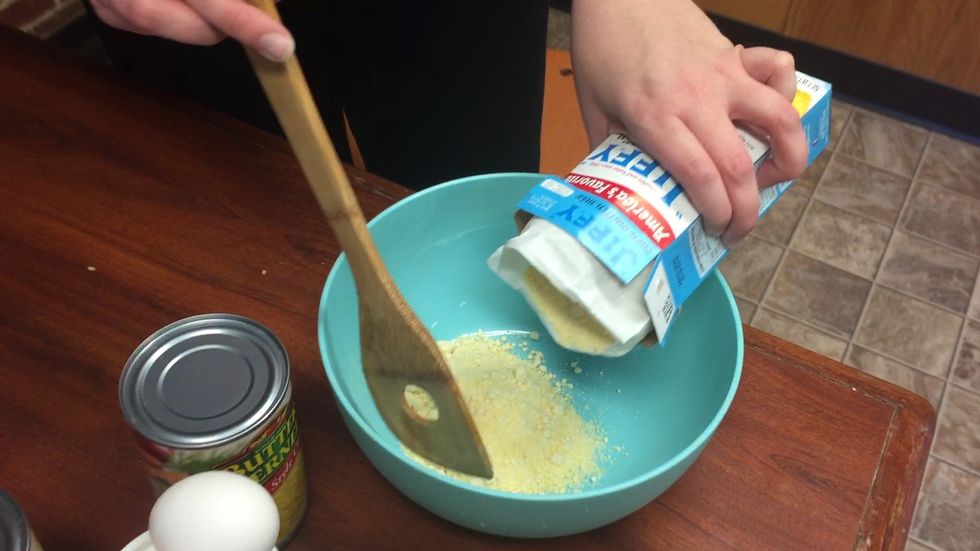 Add your corn muffin mix to your bowl.