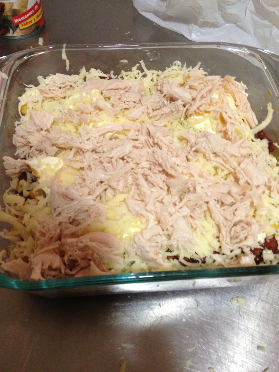 Add your cream chesse, the mozarella cheese, and the chiken