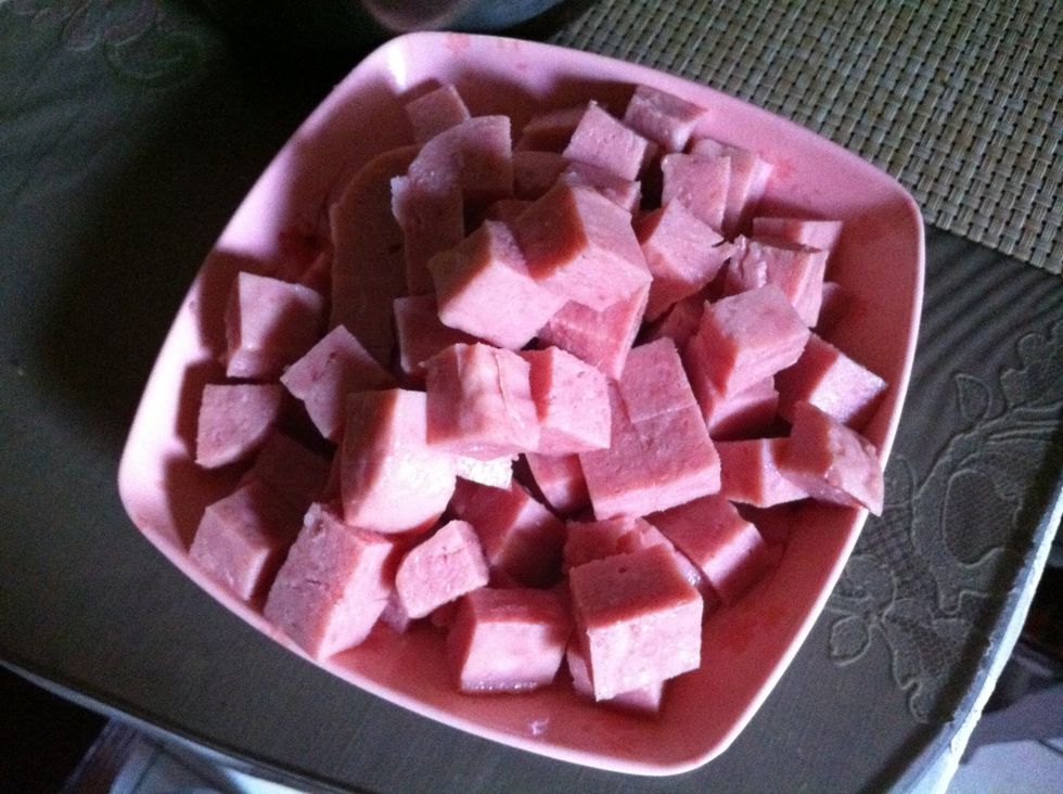 Add your cubed Spam. Mix for one minute.