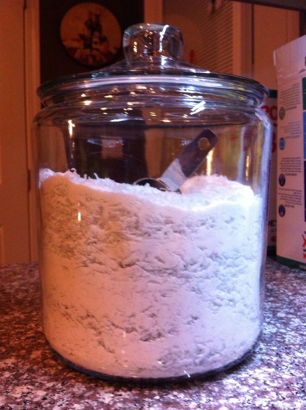 Add your detergent to a cute canister and voila, you now have your very own home made laundry detergent.