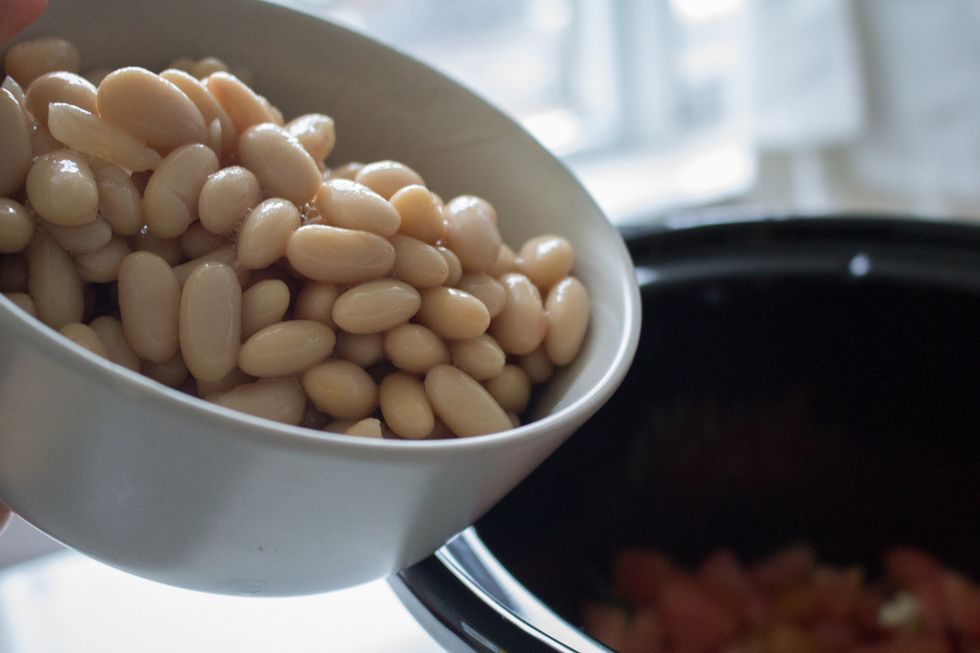 Add your drained kidney beans into the crockpot.