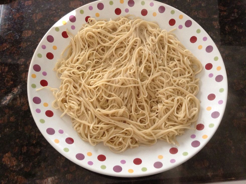 Add your drained pasta to a pretty pasta dish like this for serving.