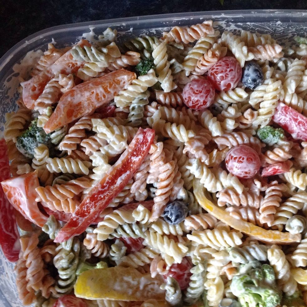 Add your dressing. I like ranch or zesty Italian.