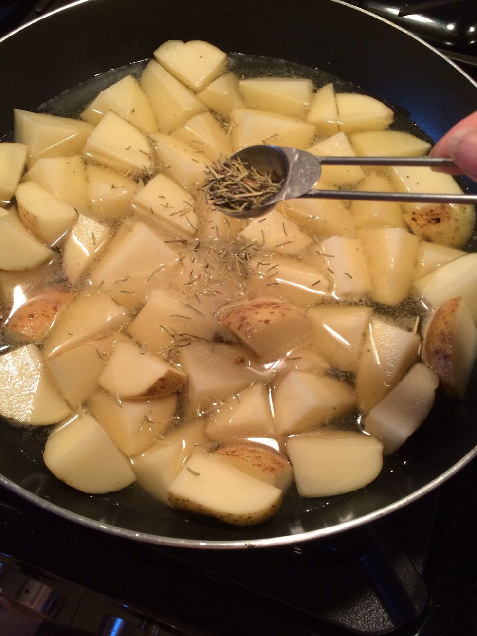 Add your dried rosemary. Use fresh if you have. Fresh is always better .