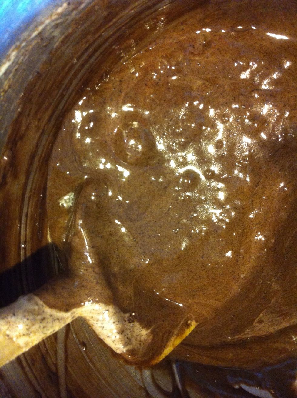 Add your dry ingredients and cooled, melted butter. Fold in gently