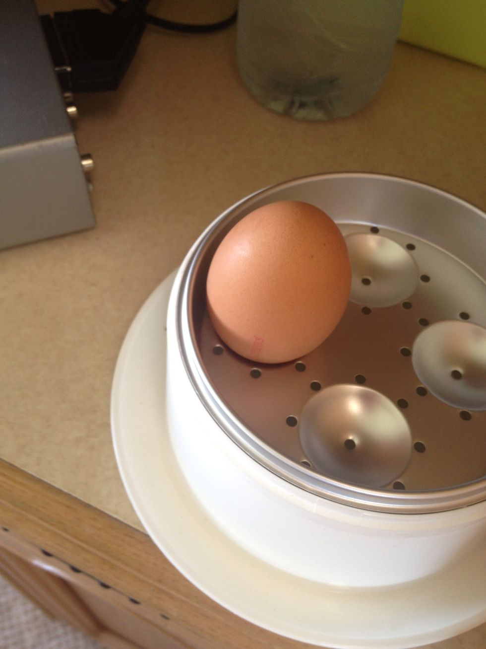 Add your egg in one of the sections. And put on the lid.