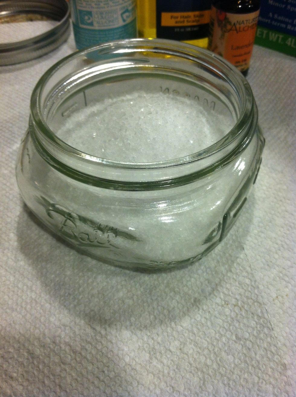Add your epsom salt to your small mason jar