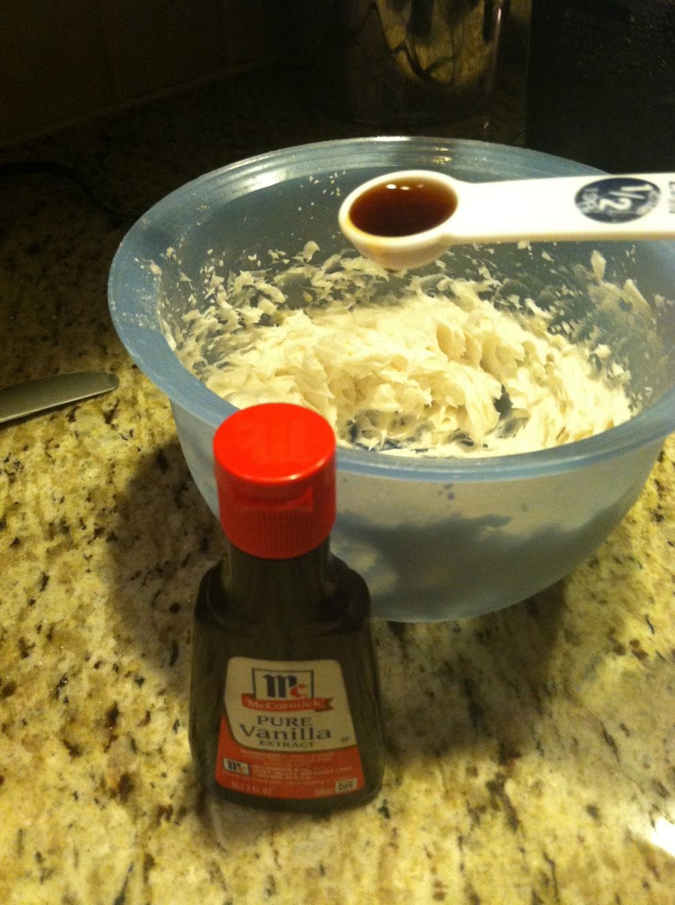 Add your extract and mix again. Almond extract will make it taste like the frosting at Eileen's, if you have ever been to Nebraska and had their frosted cookies. The best!
