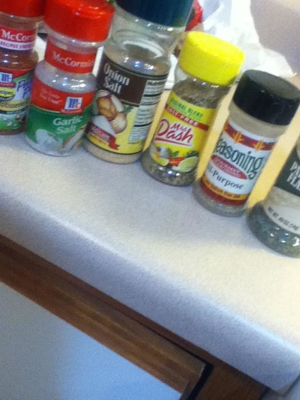 Add your favorite spices, I use Garlic salt, Onion Salt, Mrs. Dash, Pleasoning, and Parsley.