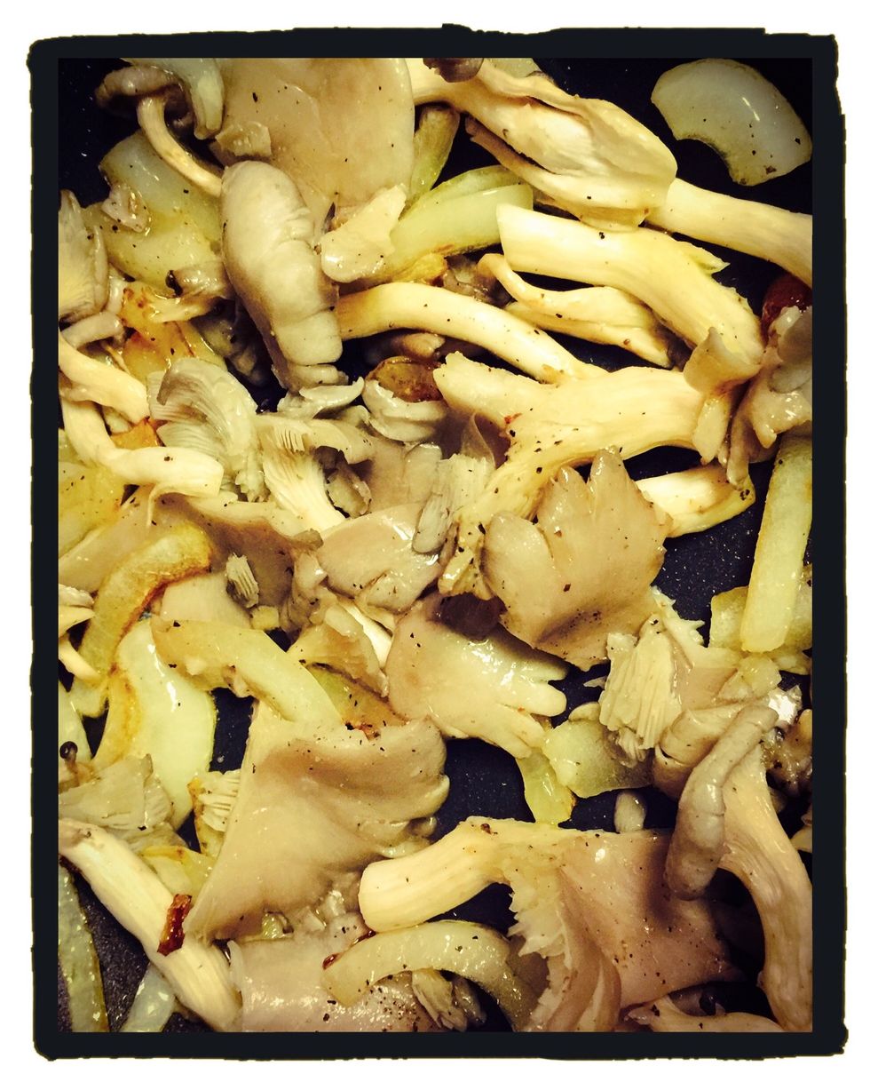 Add your favorite wild mushrooms or any mushrooms you have on hand. Season with salt and pepper.