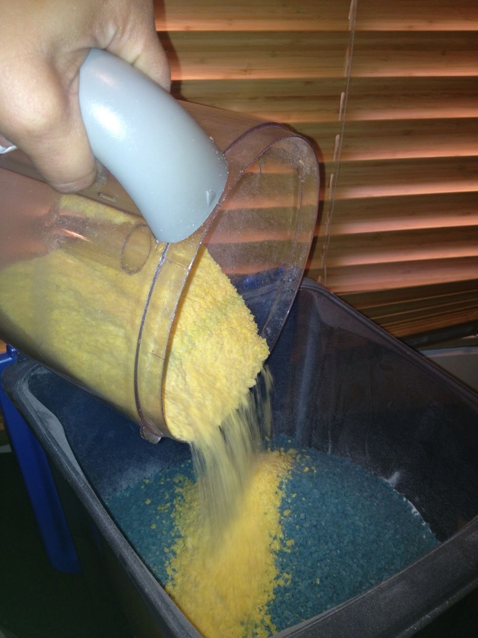 Add your finely ground Fels Naptha soap to the rest of your ingredients. Get to mixing. Everything needs to be evenly distributed.