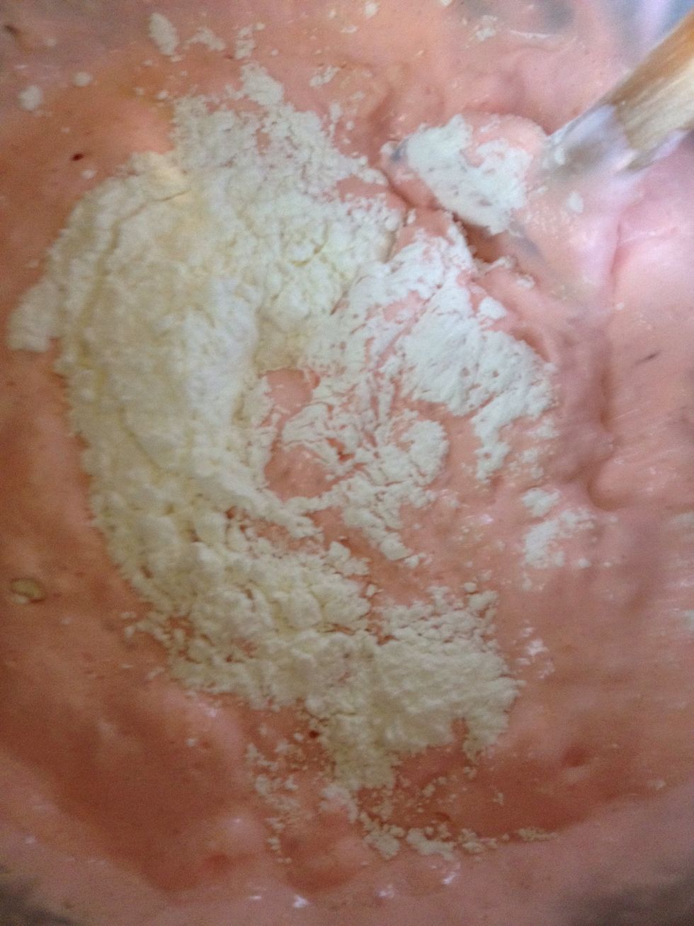 Add your flour and mix evenly with a wooden spatula