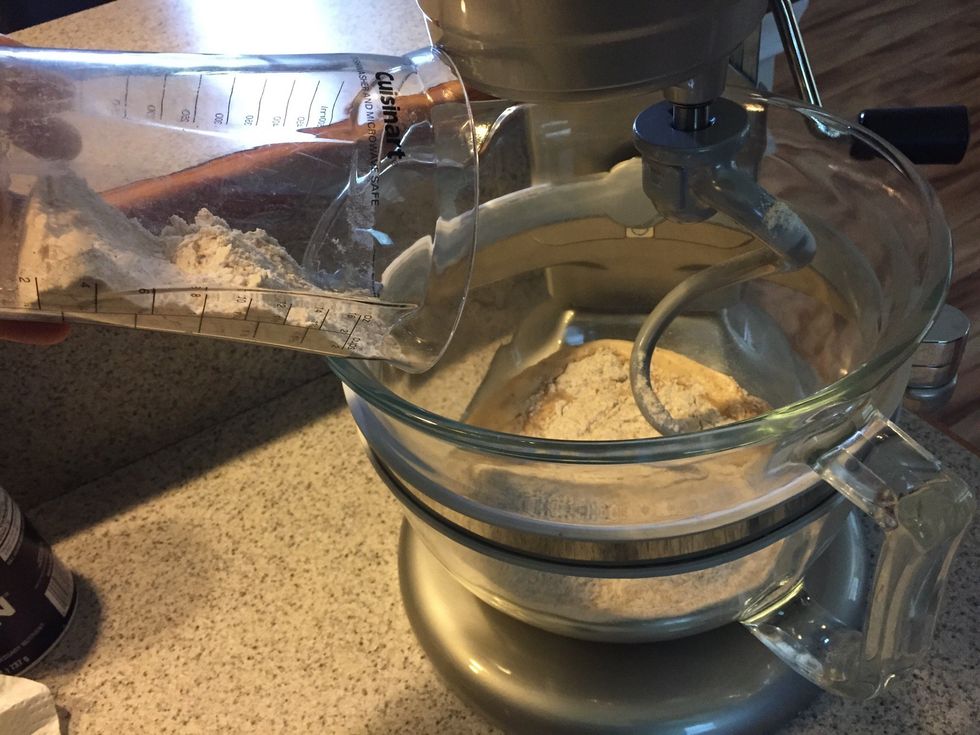 Add your flour to the bowl and mix.