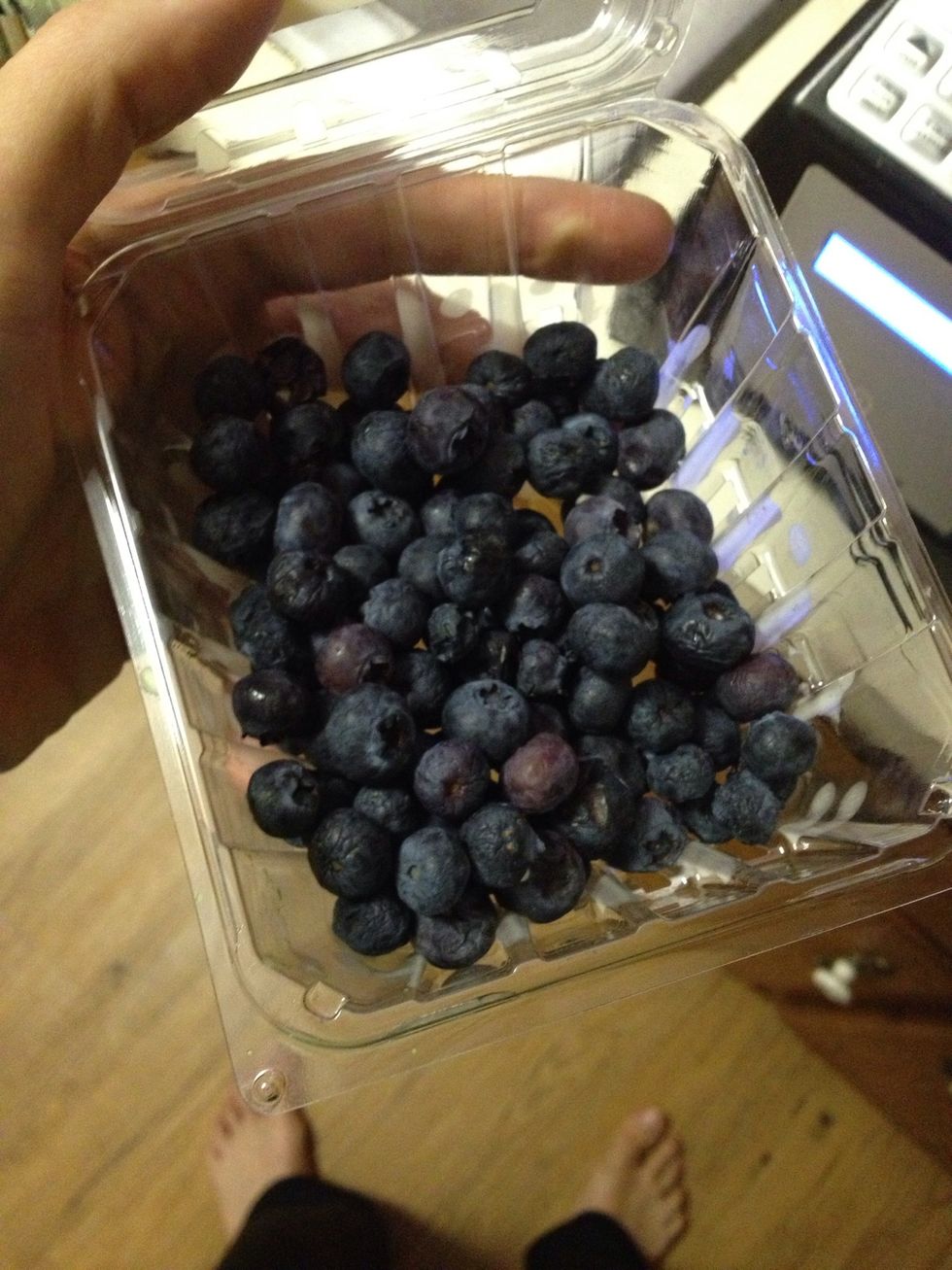 Add your fruits. I chose a couple of small handfuls of blueberries first.