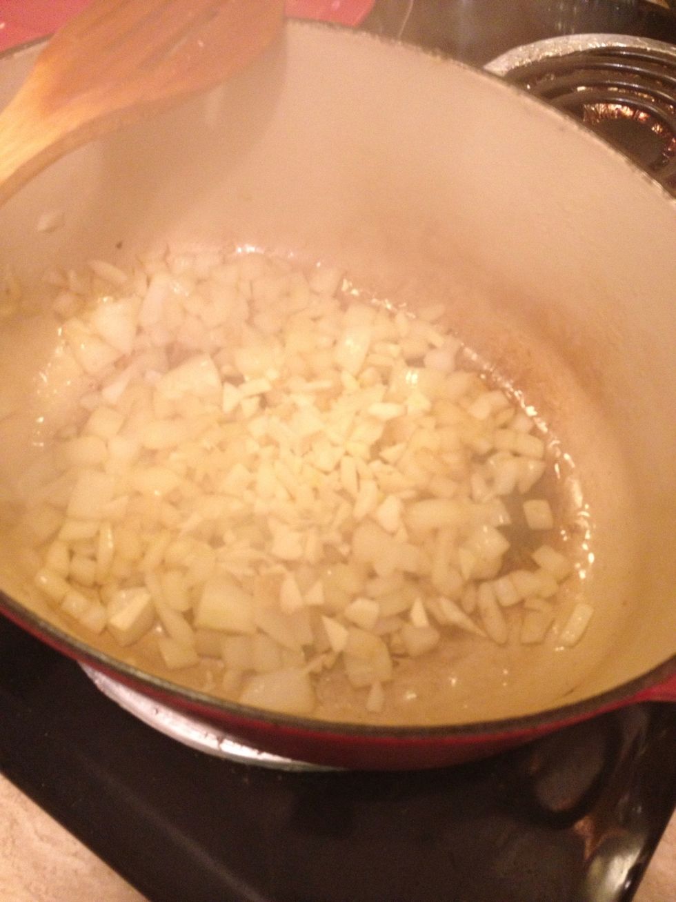 Add your garlic and continue to saut\u00e9 for another minute.