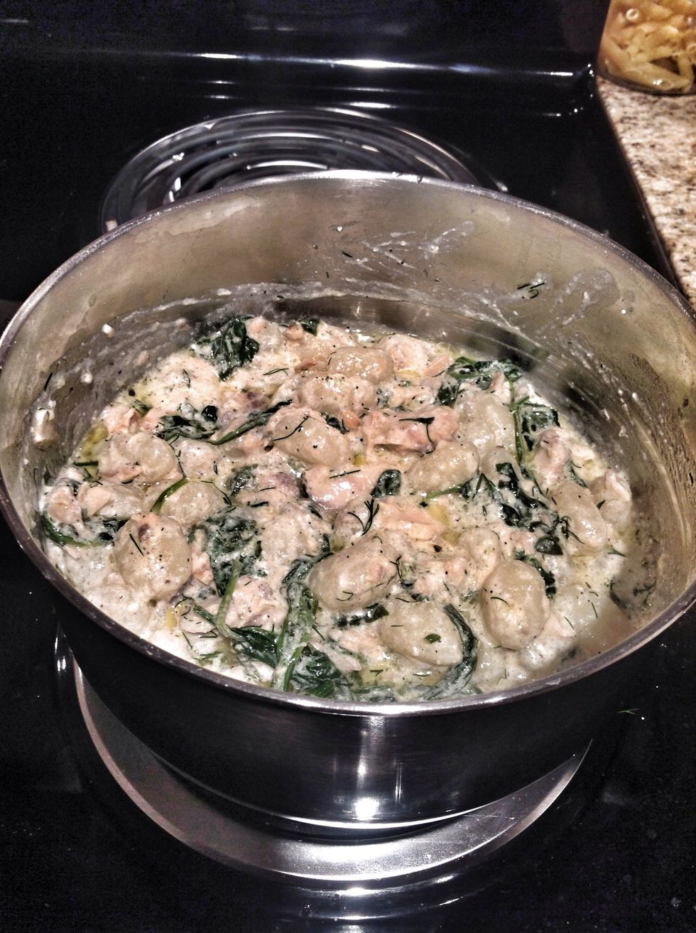 Add your gnocchi to the mixture and mix well.