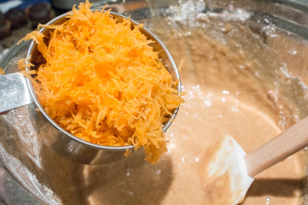 Add your grated carrots to your batter.
