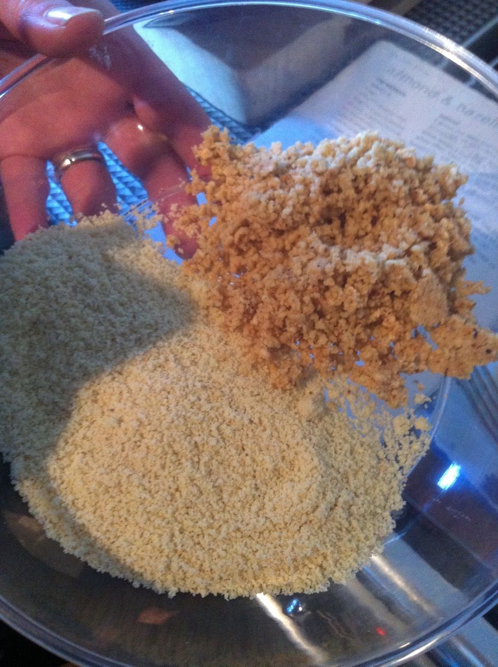 Add your ground almonds and hazelnuts to the eggs and sugar.