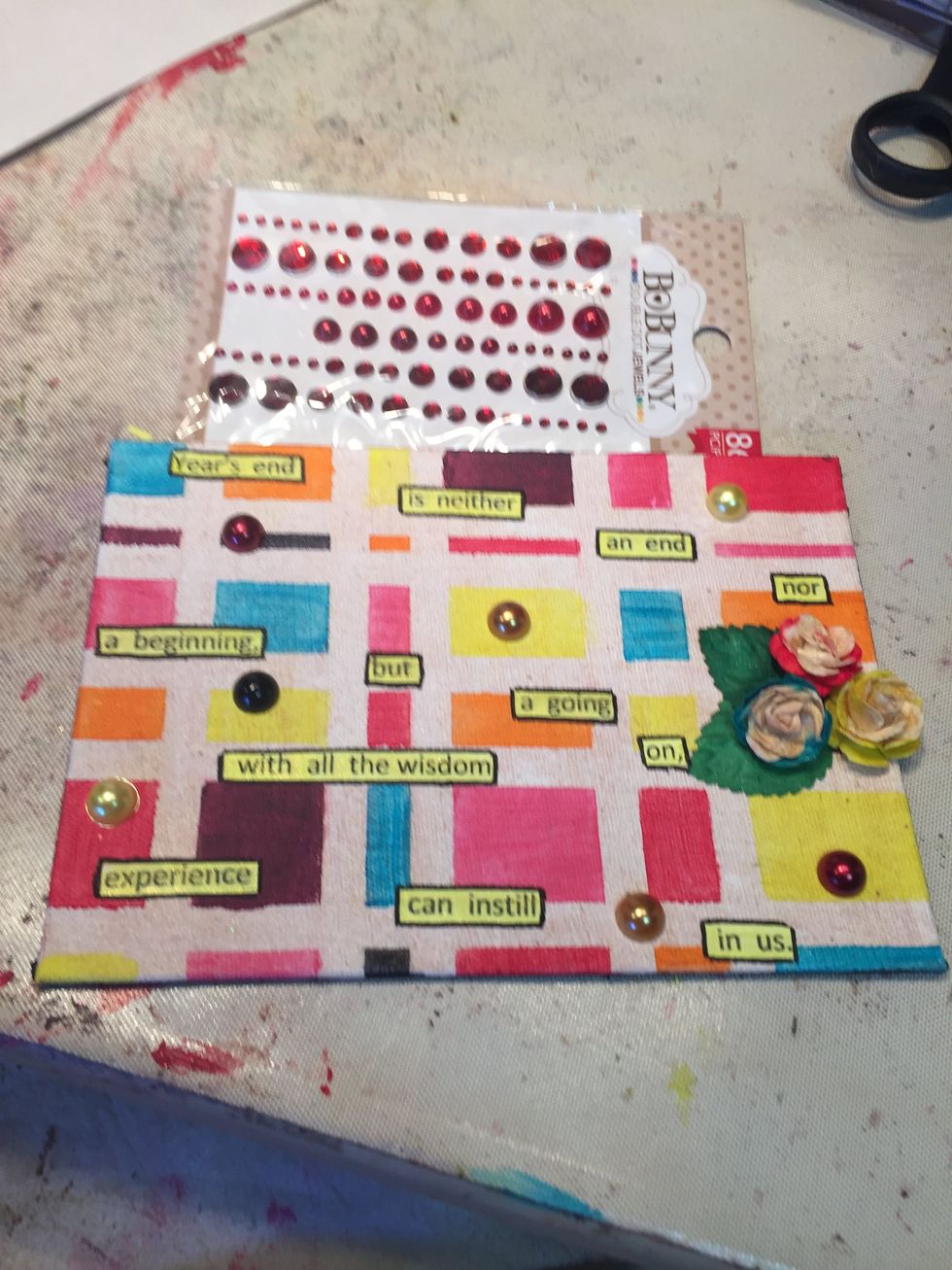Add your half-back pearls randomly across the canvas.