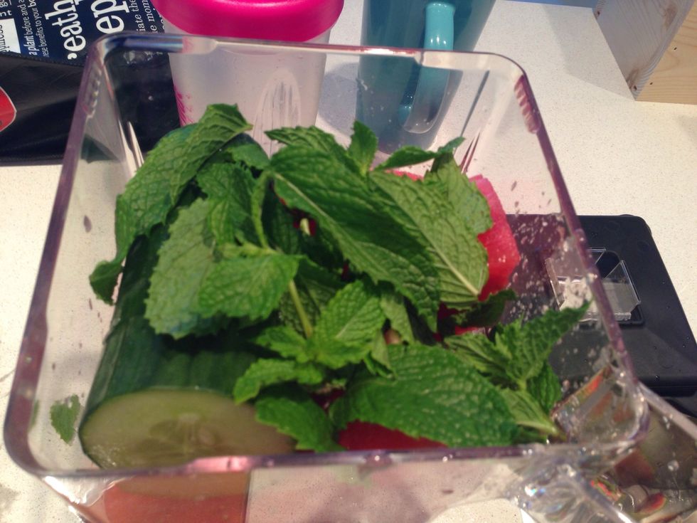 Add your handful of mint to the blender