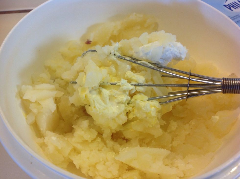 Add your ingredients. I cleaned out bits of this and that from the fridge: 3 ounces cream cheese, 3 tablespoons margarine...
