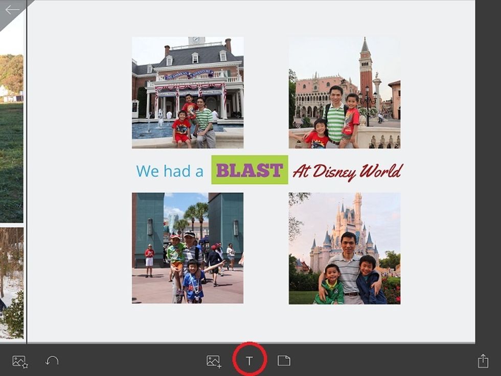 Add your kids' narrations to melt Dad's heart. Simply tap the "T" letter to access more than 10 fonts, text size and alignment options. Tap on the text color icon to bring up the color palette...