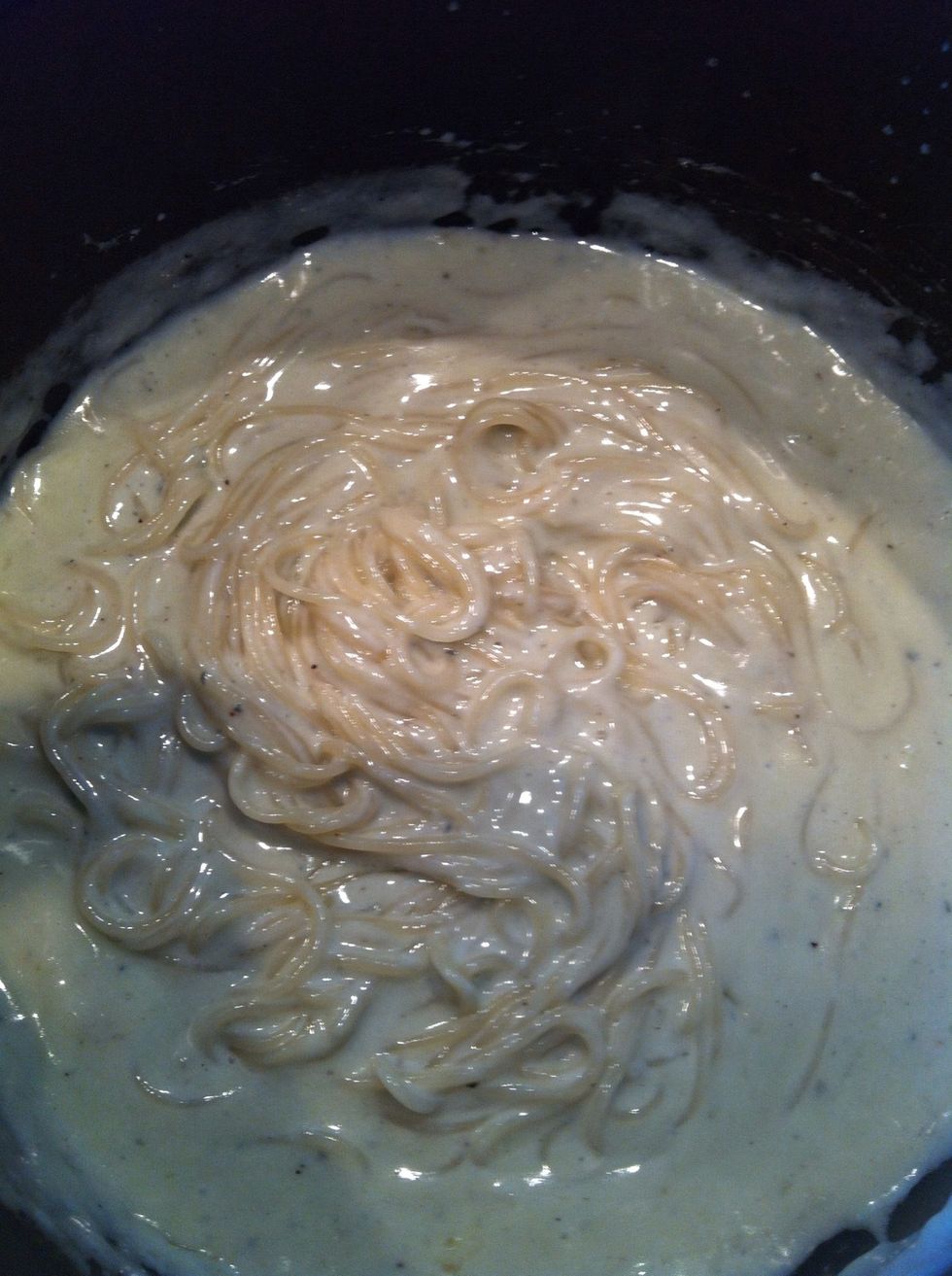 Add your macaroni I don't have Any left so I use angle hair instead