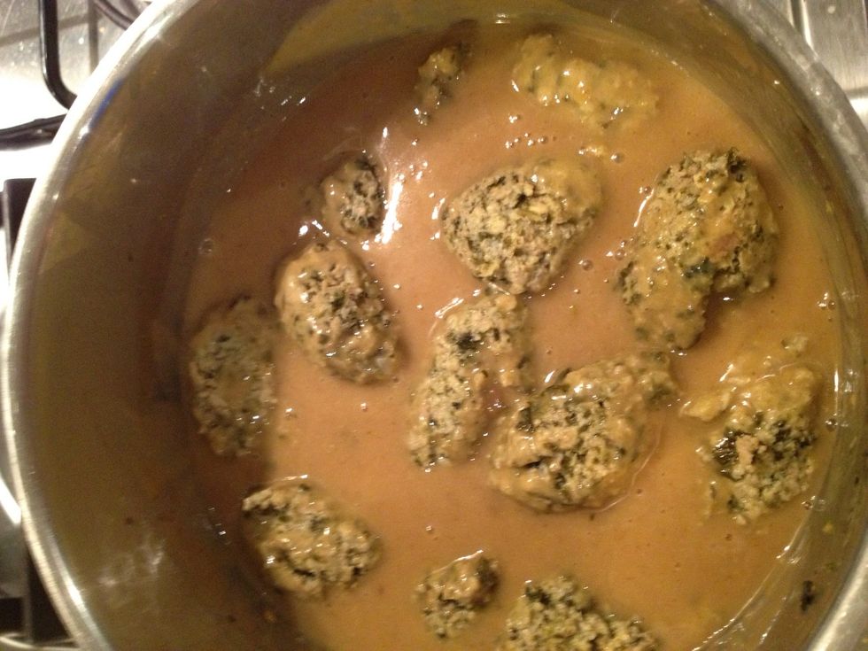 Add your meat balls and bring to a gentle boil. Stir carefully so you don't break the meat balls.