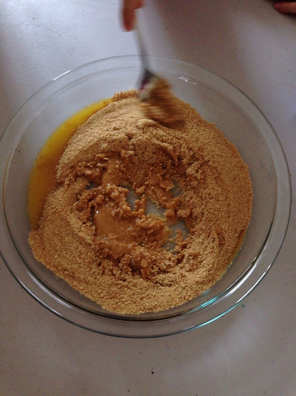 Add your melted butter and it should look like this. Keep mixing until everything looks properly mixed.