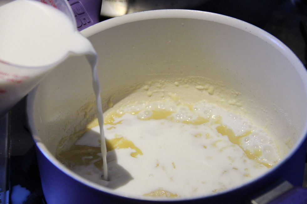 Add your milk and continue mixing. Looking for a creamy consistency.