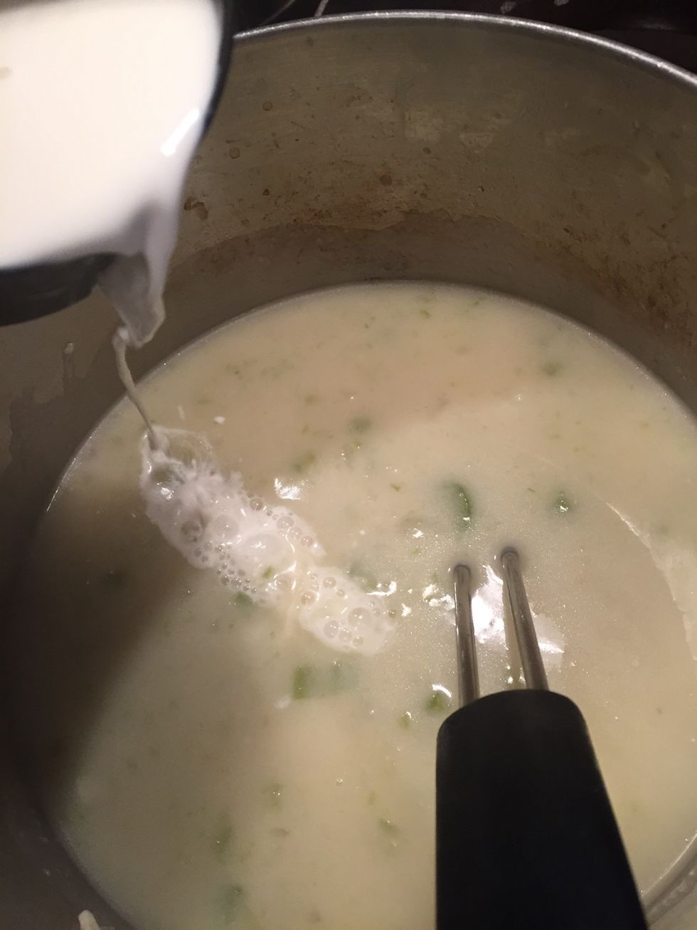 Add your milk and cream.