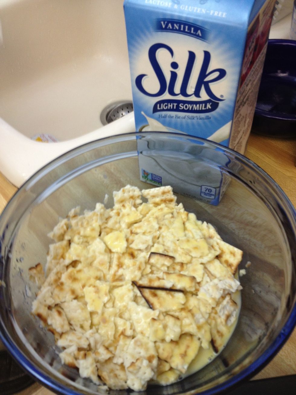 Add your milk. We like soy. If you have flaxseed, add it now for crispness and nutrition.