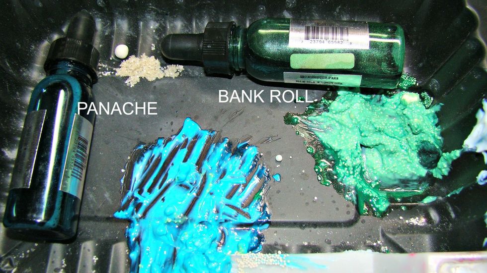Add your minx to mat medium mixed with assorted sizes of art stones. Apply in sections here and there to your bottle.