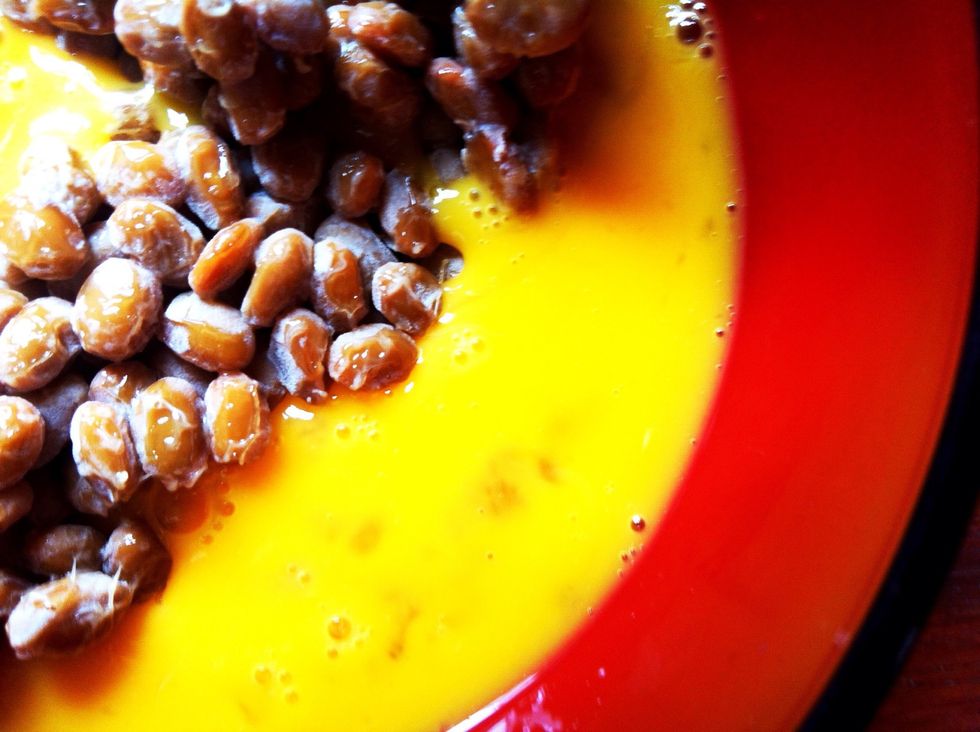 Add your natto to your already beaten egg\u2026