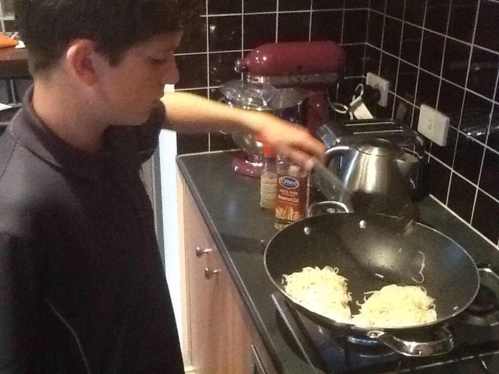 Add your noodles to the pan and wait for the noodles to cook till slightly brown then take it out of the pan to rest