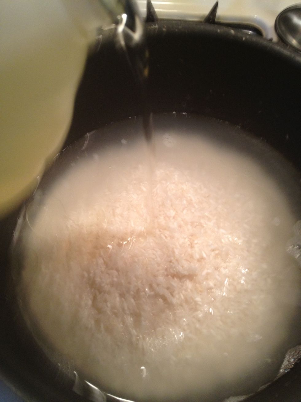 Add your oil. Combine oil and water.