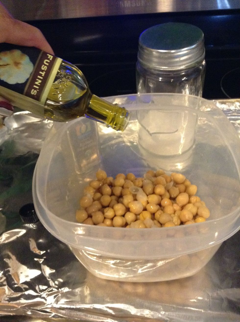 Add your oil, I am using Fustini's garlic oil. The more oil the less crunchy the peas will be.