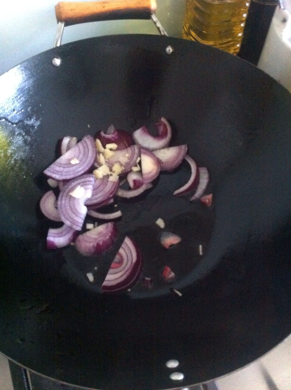 Add your onions and garlic and saut\u00e9 for a few minutes.