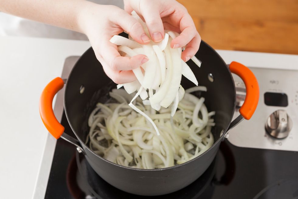 Add your onions and saut\u00e9 until browned and caramelized, about 30-40 minutes.