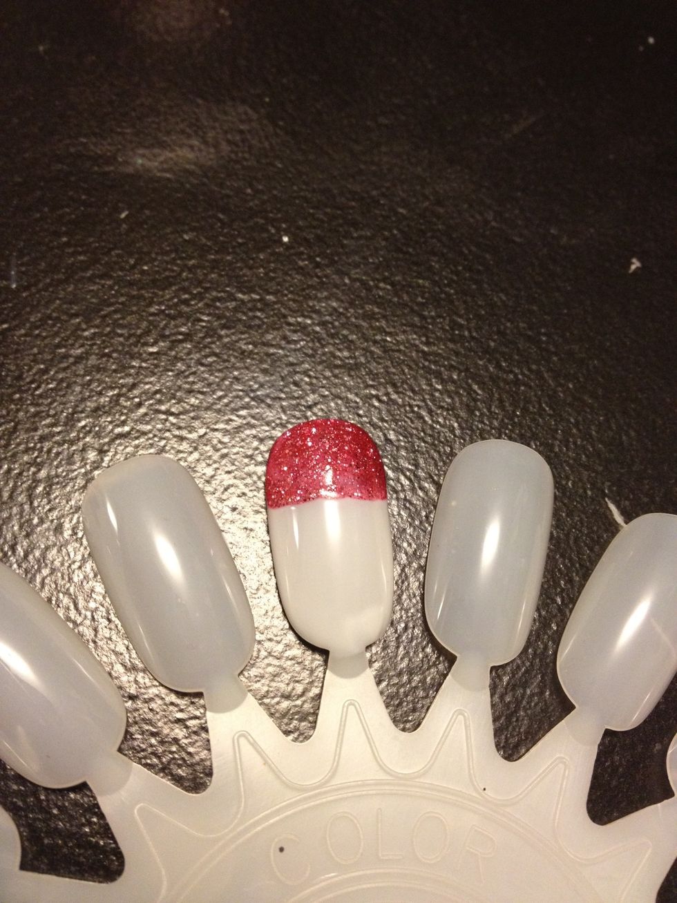 Add your pink sparkle tip it doesn't have to be perfect because we are going to outline the bottom with rhinestones :)