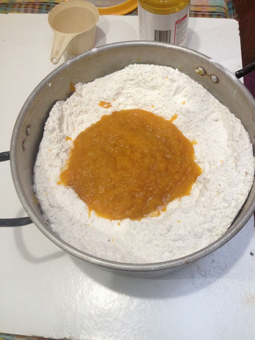 Add your pumpkin to the flour mix