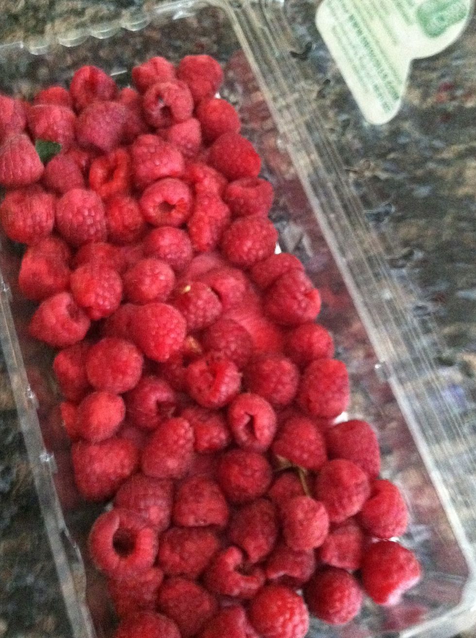 Add your raspberries! I didn't have frozen ones but I would recommend using those instead of fresh ones.