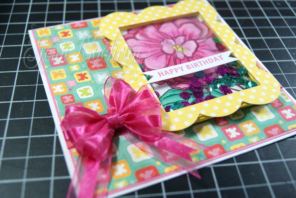 Add your RRR Bow and your shaker box with the sentiment to your card front.